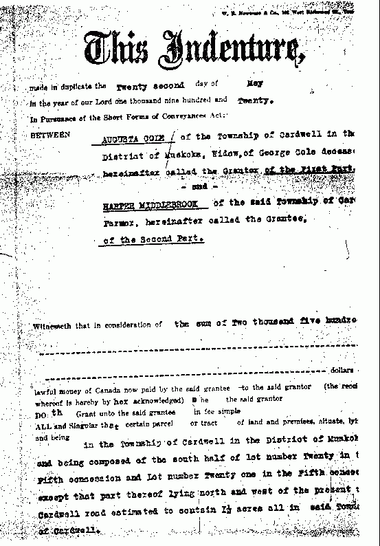 Harper's Land Indenture