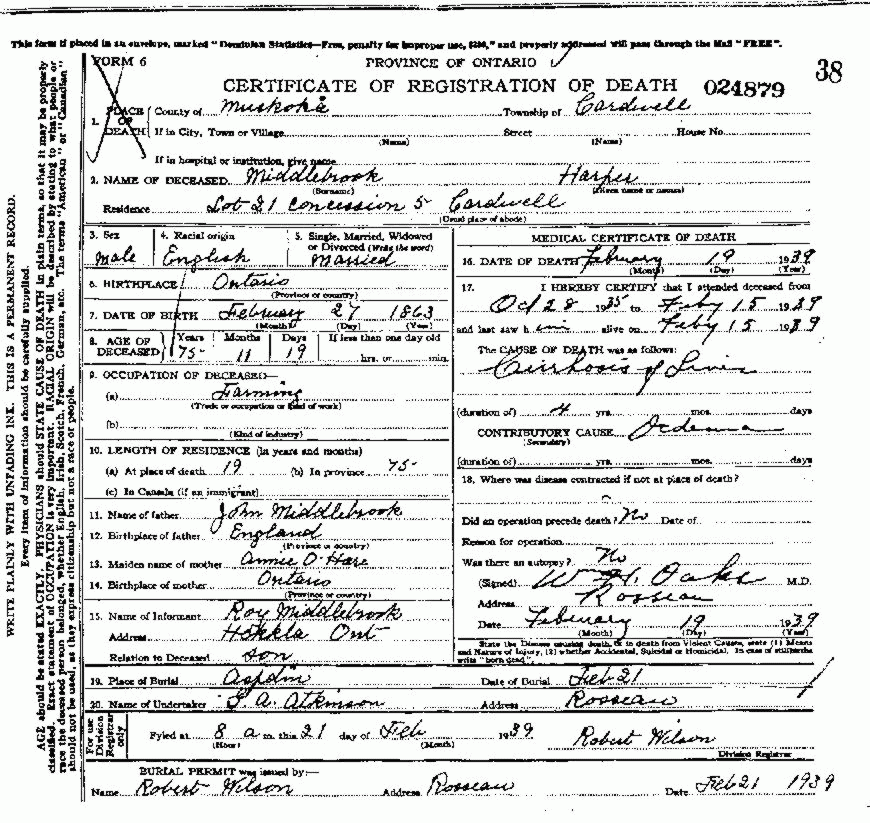 Harper's death certificate that took us forever to get